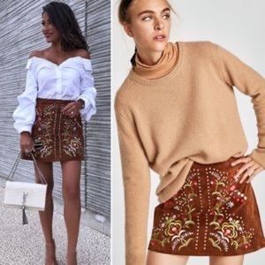 Zara Woman | Floral | brown pig suede skirt | USA size Small | worn once |